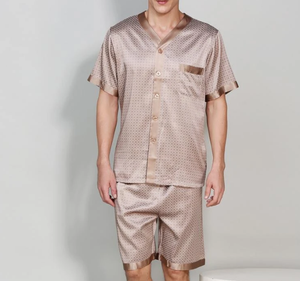 OEM di alta qualità nuova estate da <span class=keywords><strong>uomo</strong></span> manica corta di lusso in seta <span class=keywords><strong>pigiama</strong></span> Set con Shorts pigiami in seta pigiami personalizzati - Product Image 4