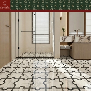 GOLDKING Mosaïque <span class=keywords><strong>de</strong></span> marbre <span class=keywords><strong>blanc</strong></span> <span class=keywords><strong>et</strong></span> <span class=keywords><strong>noir</strong></span> <span class=keywords><strong>de</strong></span> luxe pour sol <span class=keywords><strong>de</strong></span> <span class=keywords><strong>salle</strong></span> <span class=keywords><strong>de</strong></span> <span class=keywords><strong>bain</strong></span>, <span class=keywords><strong>motif</strong></span> grille incurvée découpée au jet d'eau, découpe sur mesure, fourniture pour grands projets - Product Image 2