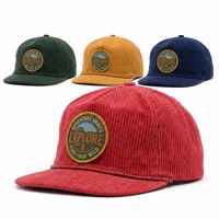 Topi Snapback Corduroy 5 Panel Vintage Sporty dengan Cetak Puff, Bordir Custom, 100% Katun, Pinggiran Datar, Dapat Disesuaikan, Unisex