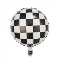 Nouveau ballon en aluminium circulaire à carreaux noir et blanc de 18 pouces avec décoration sur le thème de la course, voiture de rallye de formule