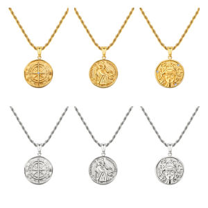 Grosir perhiasan Fashion liontin koin medali berlapis kalung Premium singa kompas baja tahan karat emas 18K untuk pria - Product Image 2