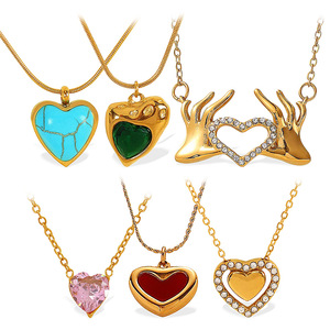 Collier pendentif cœur style européen et américain en acier inoxydable plaqué or 18 carats, bloc de couleur irrégulier, bijoux pour femme, cadeau - Product Image 5