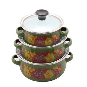 3-Piece Estilo Americano Mini Esmalte Conjunto Panelas Tampa De Vidro Cerâmica Sustentável Cozinhar <span class=keywords><strong>Ware</strong></span> Inclui Pote Caçarola Ferro Fundido - Product Image 6
