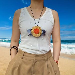 Bohemian Beach Sunglasses <b>Clip</b>, Snap-on Neckband Sunglasses <b>Clip</b>, Handmade Raffia Daisy Hat <b>Clip</b> - Product Image 1