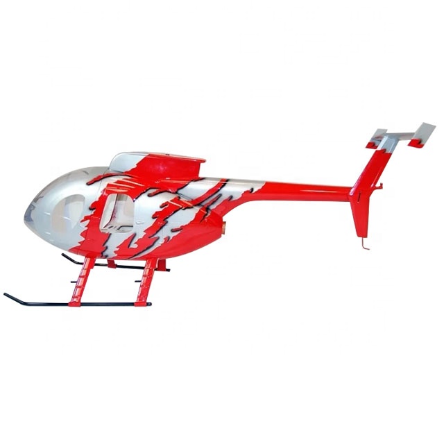 Helikopter Gas RC Ukuran 500 MD500E G-jive Helikopter Pesawat Model Lukisan Biru/Merah