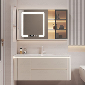 Modern Cream White Wall-Hung <strong>Bathroom</strong> Vanity Set <strong>with</strong> Integrated Ceramic Basin and Smart LED <strong>Mirror</strong> <strong>Cabinet</strong> - Product Image 2