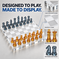Jeu d'échecs en acrylique transparent, plateau et pièces en Lucite, résistant aux UV, taille personnalisable, ornement décoratif et jouable pour la maison, vente en gros