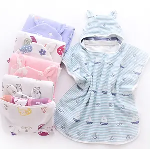 Hot Selling Baby Bathrobe toddlers cloak cape gauze bath blankets 100% cotton super soft baby hooded towels for kids