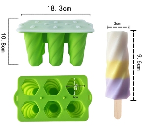 Food Grade 6-Spiral Ice Cream Molds with Lids and Wooden Sticks Homemade Popsicle <b>Silicone</b> Molds Spot Sale - Product Image 2
