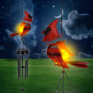 Campana de Viento Solar con Forma de Pájaro Cardenal, Lámpara Decorativa LED para Jardín, Lámpara de Hierro con Energía Solar para Paisajes - Product Image 1