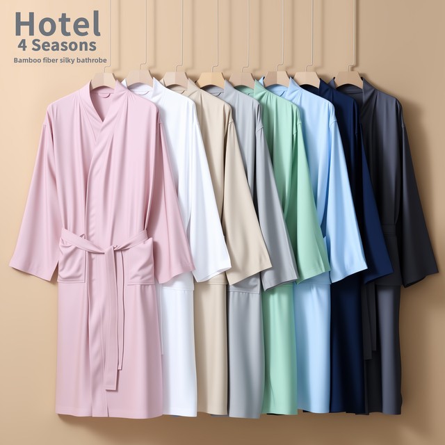 Hotel Style Thin Summer Fiber Bathrobe for Couples-Breathable Mid-Length Solid Color Home Loungewear Cool Simple Nightgown