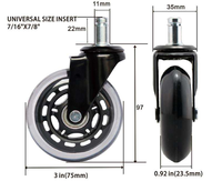 Roue pivotante de 3 pouces pour chaise de bureau, petite roue de style cuisine, roulettes robustes, roulement à billes en polyuréthane transparent, capacité de charge de 50 kg