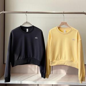 Wholesale AL0 Custom Round Neck Short <strong>Hoddies</strong> Women's Sweatshirt White T-shirt Basic Two-piece Pullover Set Oversized Hoodie - Product Image 4