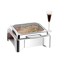 Juego de Recipientes para Buffet Portátiles de Lujo Plateados, Calentador Eléctrico Comercial de Acero Inoxidable con Recipiente de Vidrio Transparente y Grueso