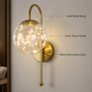 Lámpara de pared LED dorada moderna para dormitorio, hotel, hogar, decorativa para interiores, luz blanca cálida, montada en la pared, 6W, 20cm, 42cm - Product Image 2