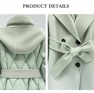 <span class=keywords><strong>Doudoune</strong></span> en cachemire mi-<span class=keywords><strong>longue</strong></span> confortable pour <span class=keywords><strong>femme</strong></span> Tweed double face avec fermeture à double boutonnage en canard blanc Doublure en nylon pour l'hiver - Product Image 4