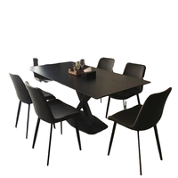 Ensemble de table et chaises pliantes de style nordique moderne avec plateau en pierre frittée et bois, 6 places, pour appartements, hôtels et salles à manger
