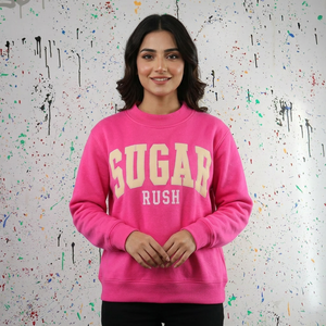 Sudadera con Cuello Alto Color Rosa Intenso, Apliques Bordados en Gris, URBAN PRODUCTIONS, 100% Algodón, Invierno - Product Image 1