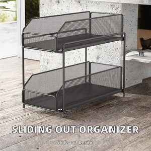 Sliding Out Double Tier Wall Mounted Stainless Steel Under Sink Bathroom & Kitchen <b>Storage</b> <b>Rack</b> - Product Image 2