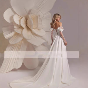 กระโปรงเจ้าสาวเซ็กซี่สีขาวงาช้าง LY-WD0042สำหรับงานแต่งงานกระโปรงลูกไม้ไหล่สูงแขนยาวลากเล็กยาวถึงพื้นขนาดพิเศษ - Product Image 2