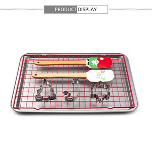 7 Pièces Gadget De Cuisine Ensembles De Cuisson Feuille À Biscuits Antiadhésive Avec Grille De Refroidissement En <span class=keywords><strong>Acier</strong></span> Inoxydable <span class=keywords><strong>Emporte</strong></span>-pièce Spatule En Silicone - Product Image 4