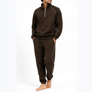 Conjunto Deportivo Personalizado para Hombre, Sudadera con Capucha y Cierre de Cremallera, Manga Larga, Color Sólido, Ropa Casual con Pantalones con Cordón Ajustable y Logotipo Estampado en la Parte Delantera - Product Image 1