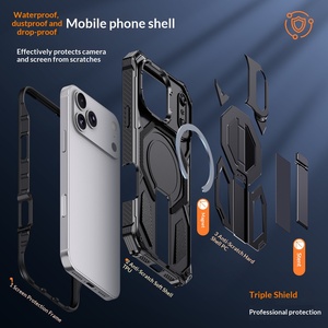 Étui de téléphone magnétique 3D mat en TPU PC à protection intégrale avec support caché en alliage de zinc compatible avec les modèles 17/18 Pro Max - Product Image 3