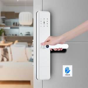 قفل باب ذكي ببصمة الإصبع من TTLOCK، مقبض أبيض، قفل ذكي للأبواب الخشبية، قفل أمان للشقق والمنازل مع كلمة مرور وبطاقة IC - Product Image 3