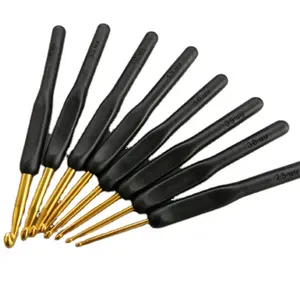 manufacturer wholesale 8pcs 3.0mm 3.5mm aluminum crochet hook set knitting needles hook for crochet yarn with black handle