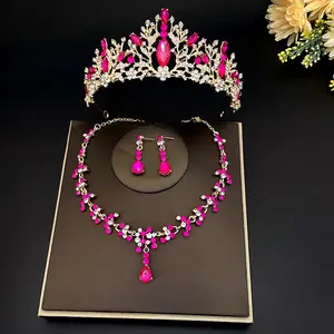 HP432 yeni mor kristal gelin Rhinestone gelin büyük taç kraliçe Tiara seti Rhinestone taç