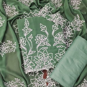 Conjunto de Salwar Kameez Tradicional de Georgette para Exportación Dhwaja (Parte Superior con Bordado FOUX JORJET Interior de 2.30m) Parte Inferior (Seda SANTON de 2.40m) - Product Image 1