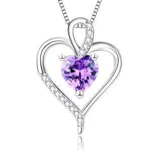 Wholesale CZ Zirconia Lovers Romantic 925 Sterling Silver Designer Charms Women Rhodium Plated Purple Love Heart Stone Pendant