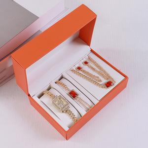 Women's Watch Jewelry <b>Set</b> Gold Tone Crystal Rhinestone Necklace <b>Bracelet</b> Earrings Gift <b>Set</b> 5 Piece Valentine's Day Present - Product Image 3