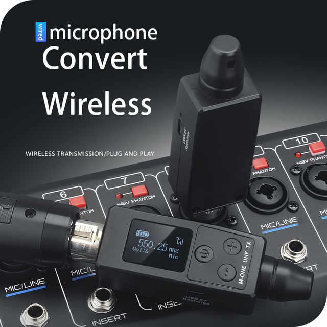 UHF Wireless XLR Transmitter and Receiver Plug-on Wireless Microphone System for Mic, Sound Card, Mixer, PA System, Amplifier