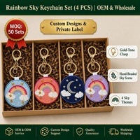 Breloque de sac perlée personnalisable DIY, porte-clés mignon fait main en perles de rocaille arc-en-ciel, pendentif lune croissante et étoile, accessoires de porte-clés