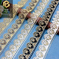LEIXUSI 4cm Dentelle colorée brodée soluble dans l'eau avec fil doré bicolore pour accessoires de vêtements pour enfants, garniture en dentelle brodée DIY