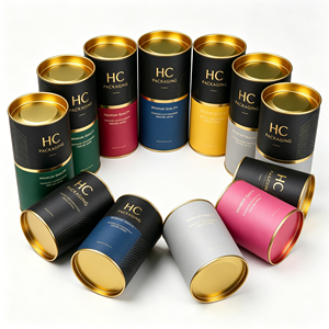 Luxury Gold Foil Logo Rigid Cardboard <b>Round</b> Cylinder Tube <b>Box</b> for Fragrance Perfume Scented Candle Packaging OEM Factory - Product Image 1