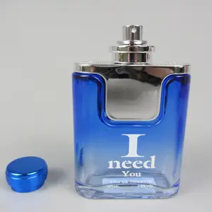100ml Blue Square Luxury Mini Perfume Glass Bottle With Glod Cap