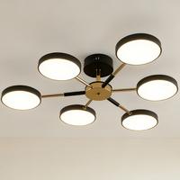 Plafonnier LED Sputnik contemporain noir et or à 6 têtes, luminaire suspendu à intensité variable pour salon, salle à manger, chambre à coucher