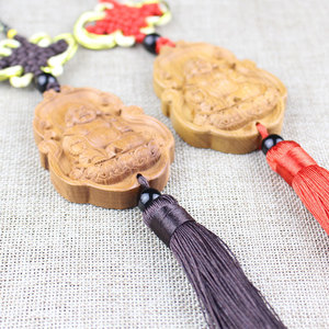 Pendentif Bouddha Maitreya en bois de pêcher, ornement de voiture, décoration de rétroviseur, pompon décoratif, version marron, artisanat de Hangzhou - Product Image 1