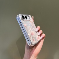Étui de luxe en cuir d'agneau texturé à motif floral pour iPhone Duo, coque antichoc en PC pour téléphone pliable, fournisseur en gros