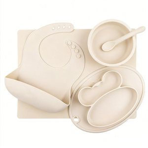 Ensemble de vaisselle d'alimentation en silicone CHINFAI, tasse, assiette à dîner, bol, couverts, bavoir, ensemble d'alimentation pour bébé - Product Image 4