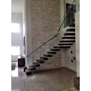 CBMmart Imported handrail glass red oak wood stair treads floating staircase floating stair
