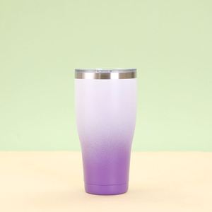 Gobelet isotherme incurvé de 40 oz, double paroi, en acier inoxydable, avec revêtement dégradé et couvercle amovible - Product Image 5