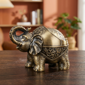 <b>Vintage</b> Brass Elephant Desktop <b>Ashtray</b> With Intricate Carving Design For Home Decor - Product Image 6