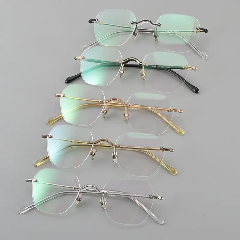 Quality Light Flexible Men Women Eyewear Frames Rimless Glasses Titanium Optical Frame GMS-122T