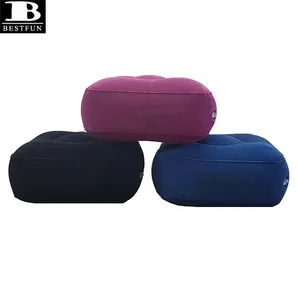 flocked PVC inflatable cushion seat for travel, yoga, home, outdoor, portable foot rest pillow