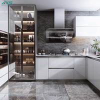 Ensemble d'armoires de cuisine modulaires en MDF noir laqué AIS avec robinet, tiroir, panier et évier
