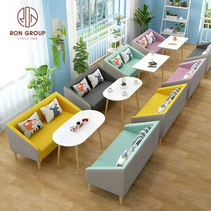 ชุดเฟอร์นิเจอร์ร้านอาหารทันสมัยโซฟาหนังหลากสีพร้อมโต๊ะกาแฟหินอ่อนทรงกลมและกรอบไม้สำหรับร้านกาแฟ - Product Image 5