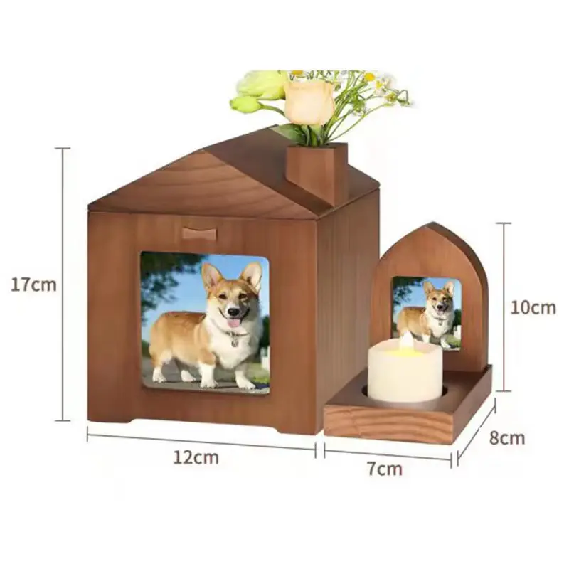 Fournitures funéraires transfrontalières chien chat boîte commémorative petit cadre photo en bois complet ensemble boîte cinéraire en bois pour animaux de compagnie en gros